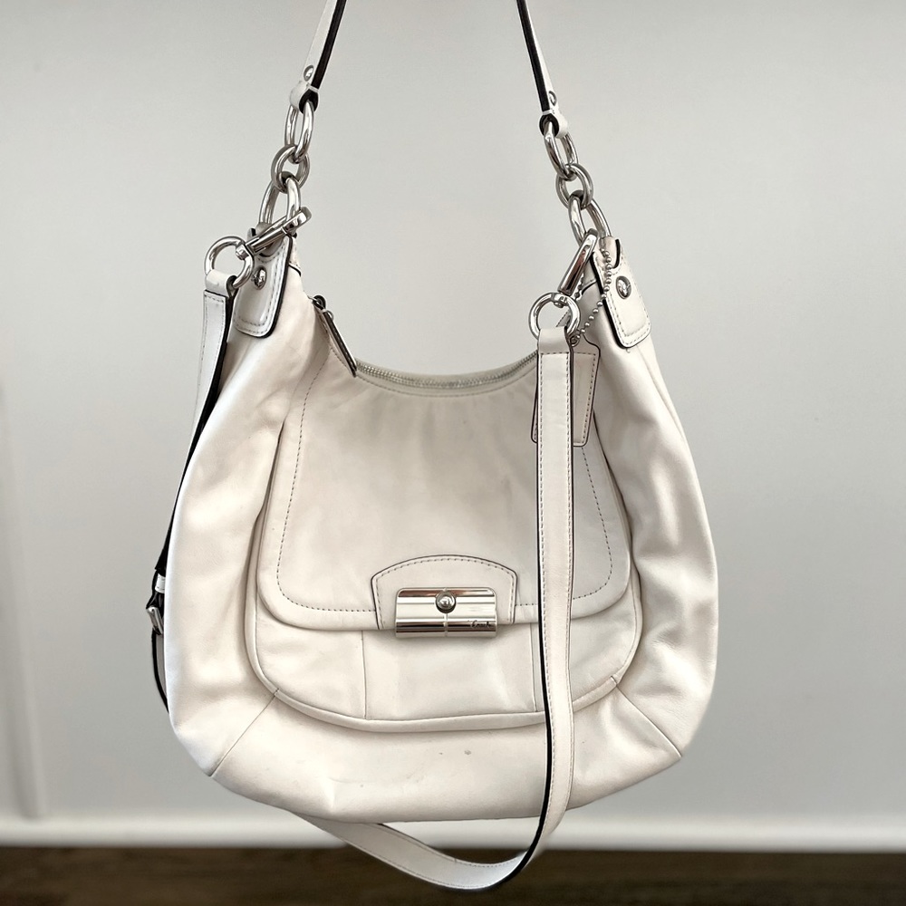 Coach white leather handbag